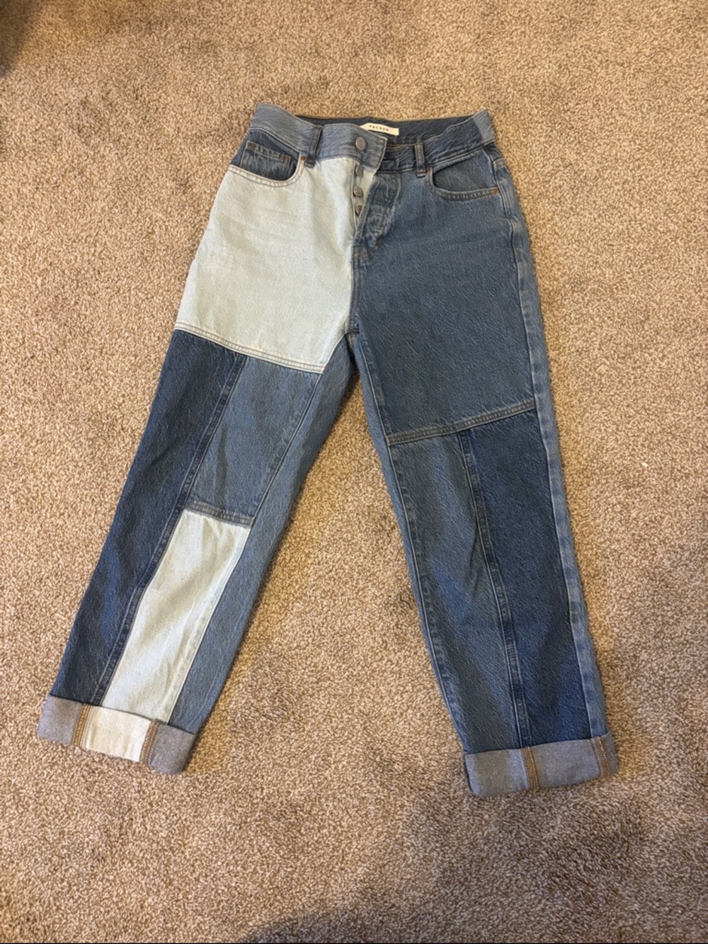 PacSun Two-Tone Patchwork Denim Jeans - Dark Blue & Light Blue